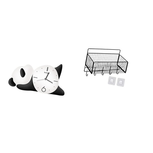 Reloj de pared Panda Reloj de pared Cesta de almacenamiento colgante Organizador de pared colgante Cesta de almacenamiento de gabinete Diseño único de