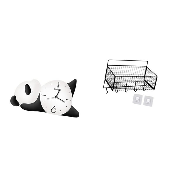 Reloj de pared Panda Reloj de pared Cesta de almacenamiento colgante Organizador de pared colgante Cesta de almacenamiento de gabinete Diseño único de