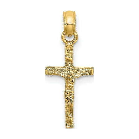 10k Real Yellow Gold Crucifix Cross Pendant Necklace for Men and Women with Polished Jesus Design Religious Latin Faith Jewelry Fine Chain Included