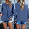 thumbnail image 6 of Spring And Summer Foreign Trade Temperament Elegant Lace Neck Long Sleeve Solid Color Blouse Blue Small, 6 of 6