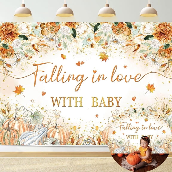Falling in Love with Baby Backdrop Fall in Love Baby Shower Photography Background Autumn Floral Little Pumpkin Party Decorations Banner Supplies Photo Props