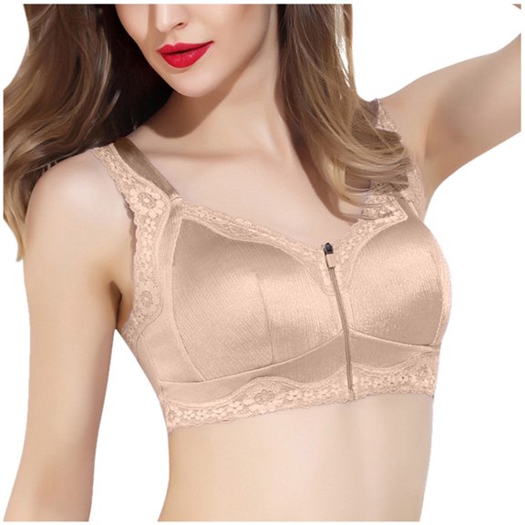 Sports Bras for Women Pack Sports Bras for Women Women Wireless Anti-sagging Front Zip Breathable Satin Lace Hem Plus Size Bra