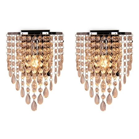

FRIXCHUR 2 Pack Modern Crystal Wall Lights Led Wall Lamp Sconce Raindrop Mirror Iron Wall Lights(Gold)