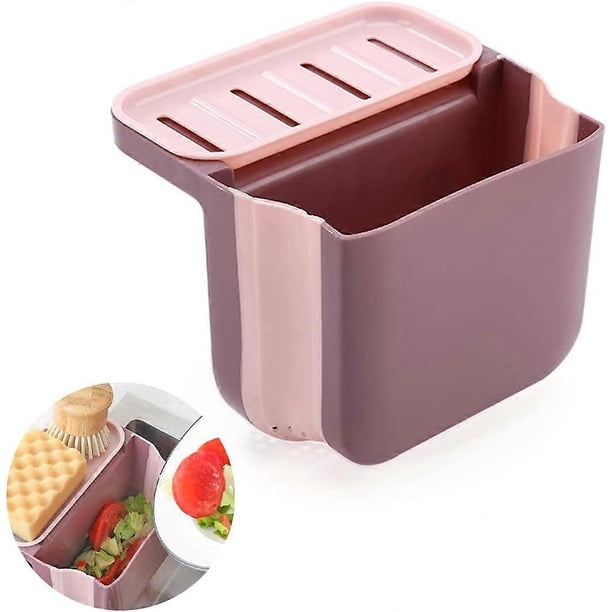 Cesta de drenaje para fregadero de cocina, recolector de alimentos retráctil para fregadero, colador de fregadero de esquina plegable para filtrar desechos de cocina y lavar verduras (rosa)