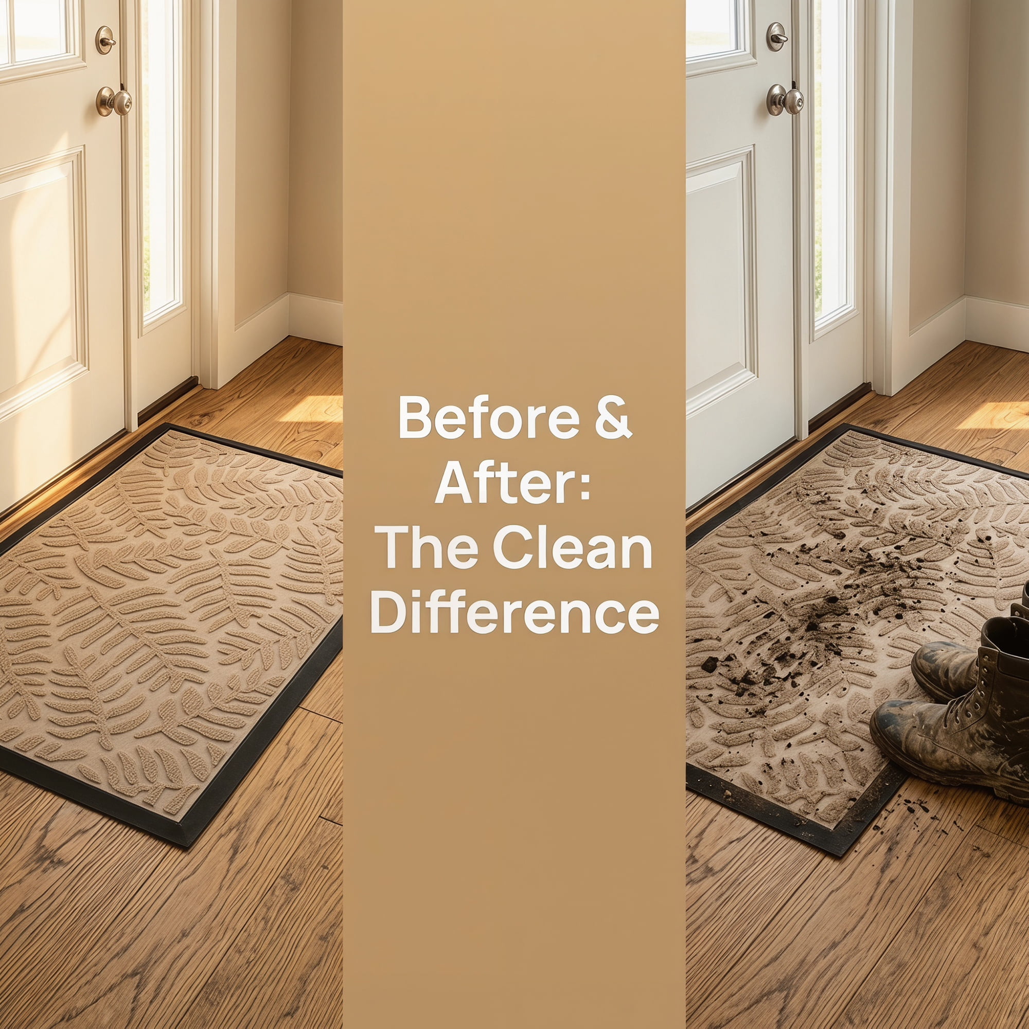 Unique Bargains Low-Profile Doormat Waterproof Non-Slip Geometric Scraper Khaki 30" x 18"