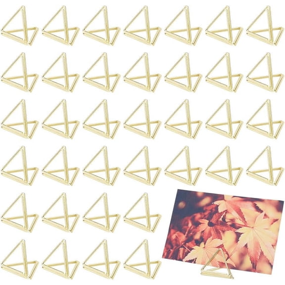 38Pcs Place Card Holder Gold Triangle Shape Name Cards Picture Holders Table Number Holder Wedding Table Card Holders Place Setting Holder Picture Clips Stand for Wedding Anniversary Party