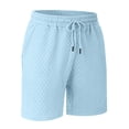thumbnail image 5 of Havenx Two Piece Outfit for Men Short Sleeve Button Down Shirts and Shorts Lapel Collar Drawstring Textured Outfit Loose Summer Beach Vacation Walking Athletic Outfits Tracksuit,Light Blue M, 5 of 6