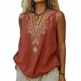 thumbnail image 4 of Women's Linen Embroidered Sleeveless V Neck Loose Tank Top Casual Blouse for Summer Layering, 4 of 8