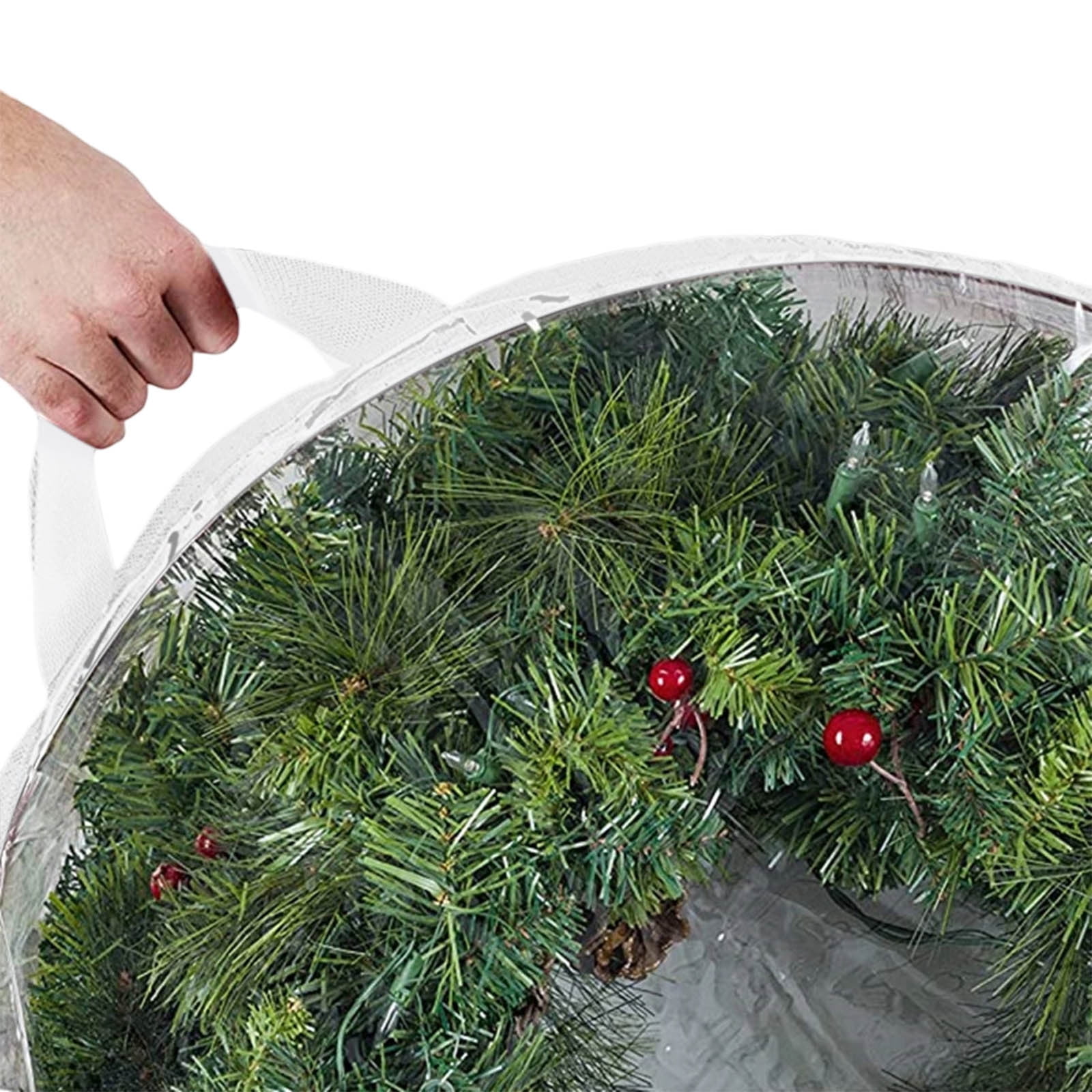 Sac de rangement pour couronne de Noël – Boîte de rangement ronde pour couronne, poignées de sac de transport | Boîte de rangement de couronne artificielle, fenêtre transparente, rangement de décorati