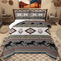 jejeloiu Vintage Aztec Rhombus Bedding Comforter Set,Farm Horse Retro Dreamcatcher Twin Comforter Sets,Boho Tribal Geometric Bedding Set For Kids,Luxury Bedroom Decor Reversible,2pcs
