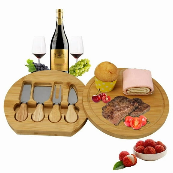 Bamboo Cheese Board Set Equipped with Round Wooden Boards Suitable for Picnics & Parties