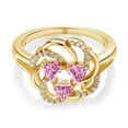 thumbnail image 2 of Gem Stone King 18K Yellow Gold Plated Silver Heart Pink Moissanite 3-Stone Ring for Women (1.07 Cttw, Heart Shape 4MM, Gemstone Birthstone, Size 7), 2 of 4