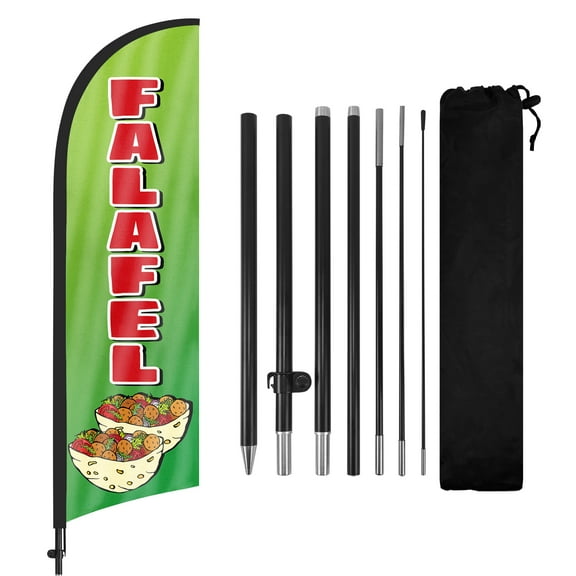 QSUM Falafel Feather Flag with Flag Pole Kit and Ground Spike, 8.2FT Salad sandwich Windless Flag Banner Sign Business for Outdoor Advertising Sign Decoration Display