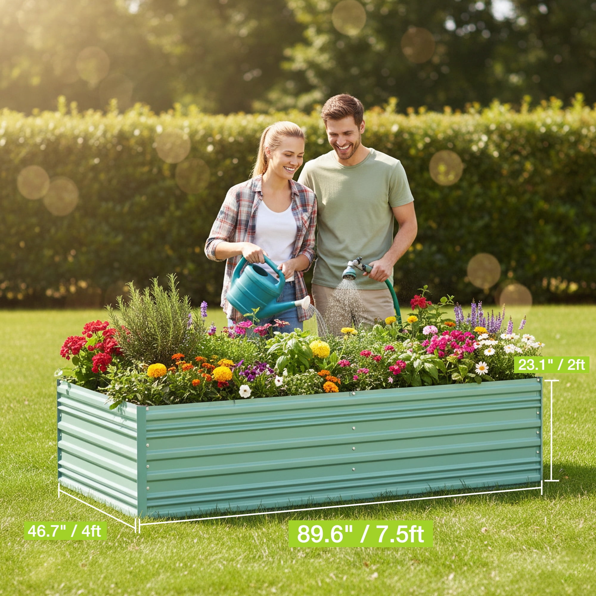 WORKPRO Galvanized Raised Garden Bed, 7.5 x 4 x 2 ft Outdoor Garden Planter Box for Vegetables, Flowers and Herbs, Green