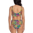 thumbnail image 3 of Kdxio Colorful Dinosaur Print Women's 2 Piece High Waisted Wrap Spaghetti Strap Summer Swimsuit Bikini Set-Medium, 3 of 7