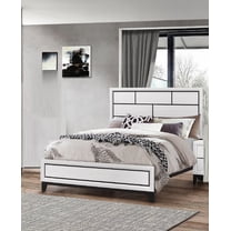 Queen Size Wooden Platform Bed Frame with Geometric Design, White Finish, for Bedroom