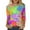 T, variant on Women Blouses Casual Tops 3/4 Sleeve Round Neck Colorful Rainbow Printed Clothing Fit Tees