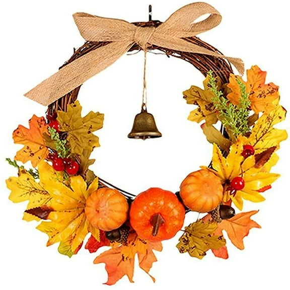 Garland-Fall Decor-Plant Vine Fall Wreaths Maple Pumpkin Garland Autumn Thanksgiving Halloween Day Front Door Wall Hanging Decoration 30Cm/40Cm