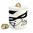 thumbnail image 1 of Mardi Gras Piggy Bank, Classical with Flowers Feathers Calligraphy Star Silhouettes, Ceramic Coin Bank Money Box for Cash Saving, 3.6" X 3.2", Black and White, by Ambesonne, 1 of 4