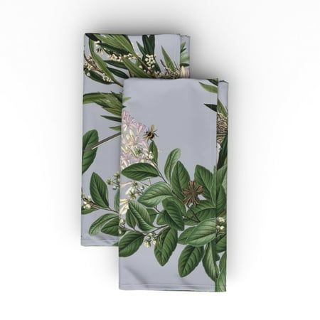 

Cotton Sateen Dinner Napkins (Set of 2) - Garden Gray Blackbird Vintage Birds Botanical English Modern Farmhouse Print Cloth Dinner Napkins by Spoonflower