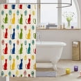 thumbnail image 3 of Manfei Silhouette Cat Shower Curtain 72Wx78L, Swirl Dot Bath Curtain, Red Green, 3 of 5