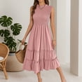 thumbnail image 6 of DHFJKG Summer Dresses For Women Casual Sleeveless Midi Dress Ruffle Hem Smocked Waist Flowy A-Line Beach Vacation Sundress Stylish Dresses, 6 of 7