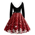 thumbnail image 3 of Christmas Dresses for Women Christmas Print Flare Dress For Women Long Sleeve Dress Hollow Party Casual Dresses with V Neck for Holiday Party,Deep Red,3XL, 3 of 4