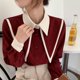 thumbnail image 3 of Blusa de manga larga con botones, camisa de mujer ligera de fibra de poliéster con bloques de color para oficina, 3 of 8