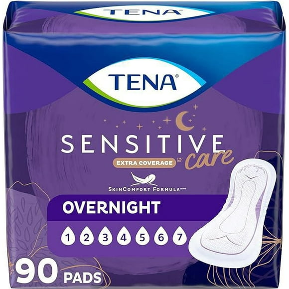 TENA Sensitive Care Extra Coverage Overnight Pad 90ct.