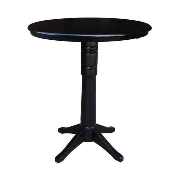 36" Round Top Bar Height Table with 12" Leaf - Black