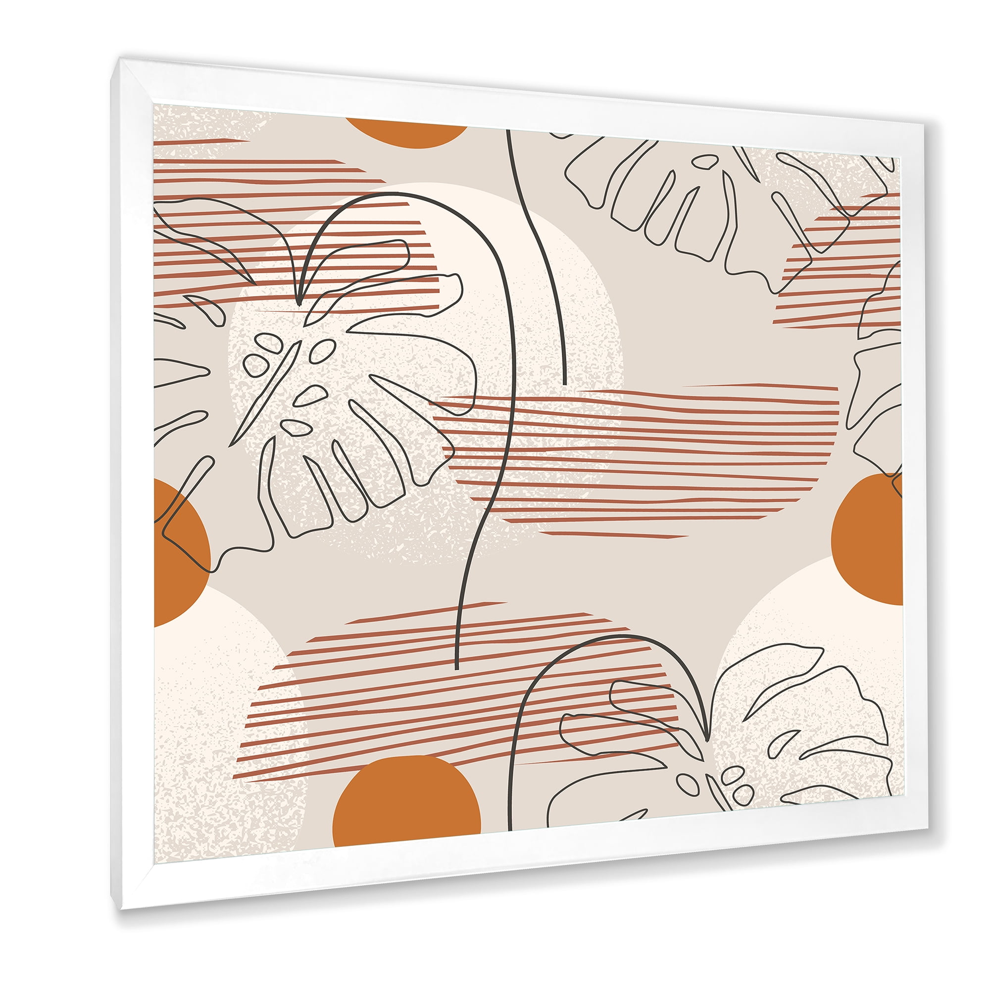 Designart 'Abstract Monstera Leaf and One Line Art Shapes' Modern Framed Art Print