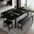 thumbnail image 6 of iPormis 5-Piece Dining Table Set for 4-8 People, Extendable Kitchen Table Set with 2 Benches and 2 Square Stools, Black, 6 of 8