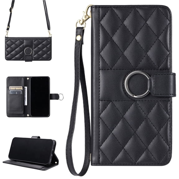 Phone Case Wallet - Multi-Function PU Leather Flip Magnetic Snap Folio Case with Card Holder Kickstand Wrist Strap and Adjustable Crossbody Strap, Compatible with Samsung Galaxy S26, Black
