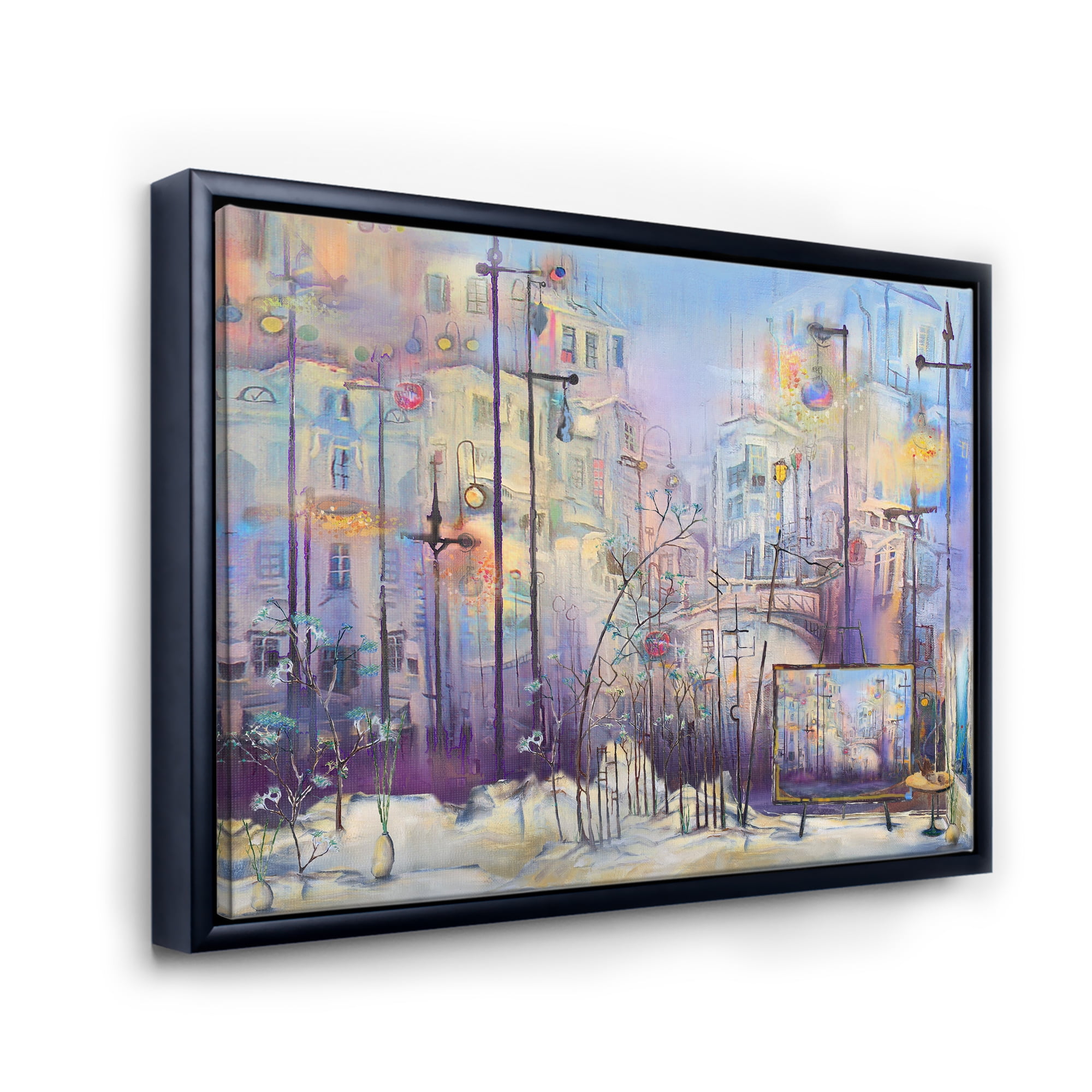 Designart 'Abstract Cityscape With Pastel ' Modern Framed Canvas Wall Art Print