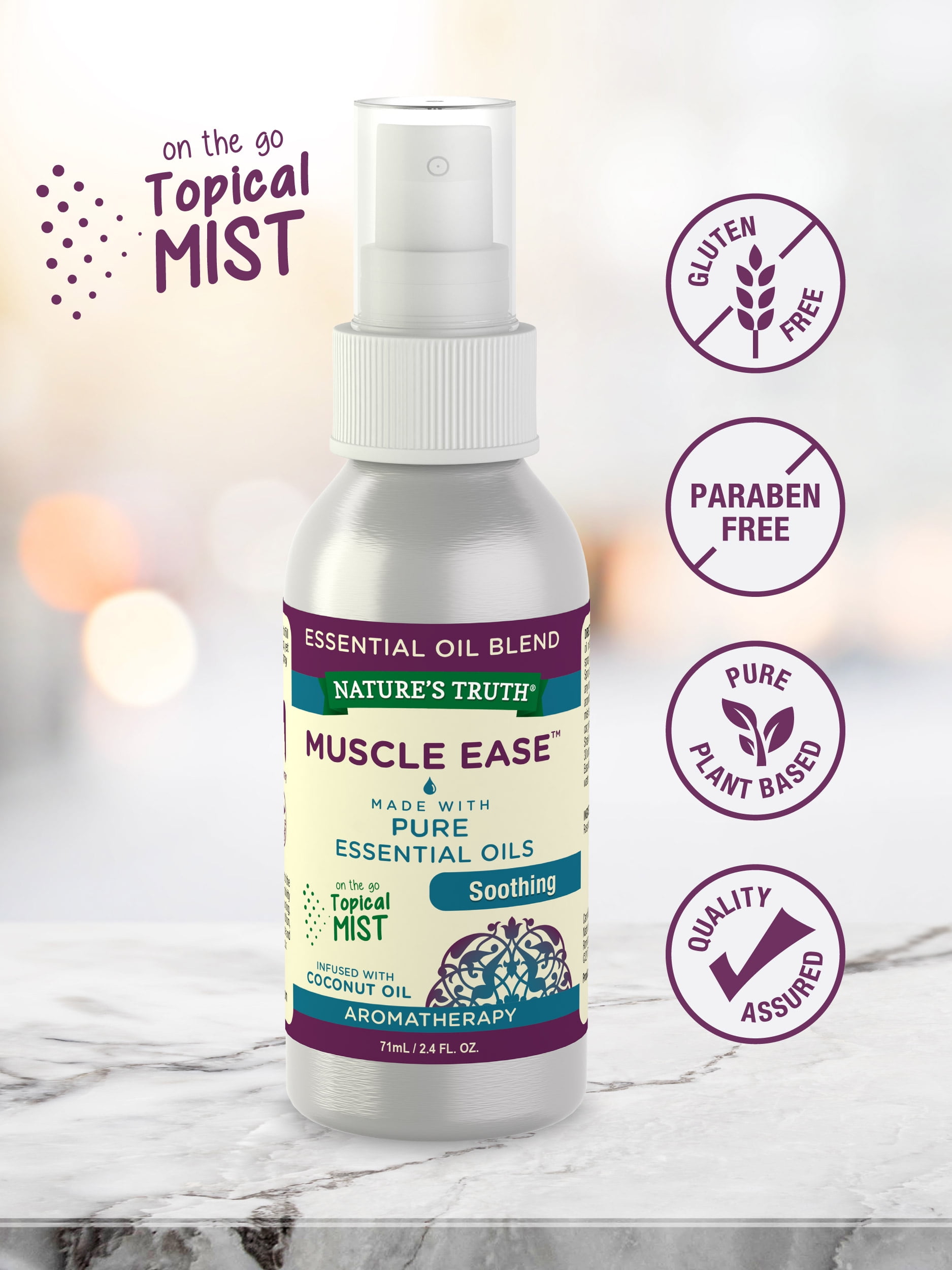Muscle Ease Essential Oil | 2.4 fl oz | Soothing Topical Mist | by Nature's Truth