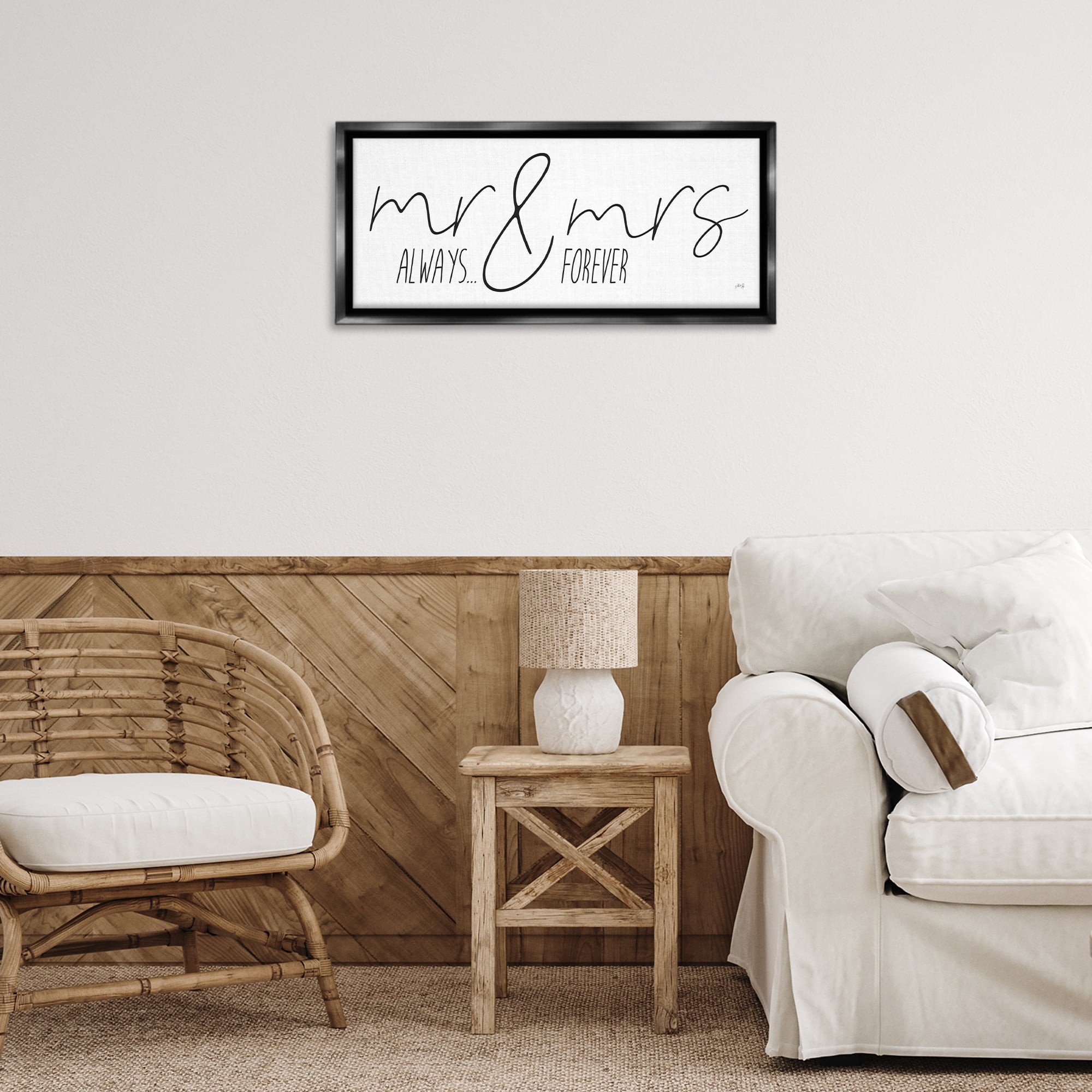 Stupell Industries Romantic Always & Forever Typography Painting Black Floater Framed Art Print Wall Art, 25 x 11
