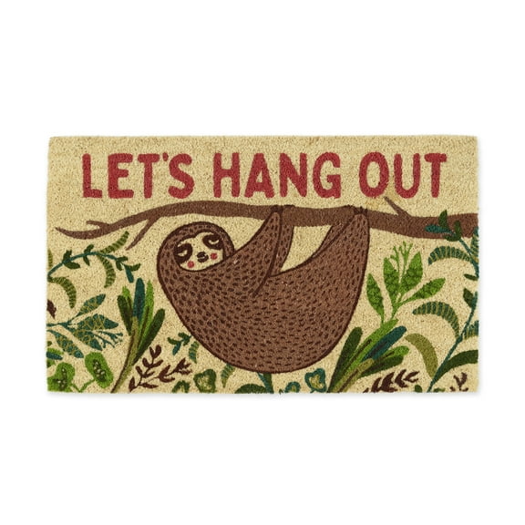 DII Animal Pun Collection Natural Coir Doormat, 17x29", Hang Out Sloth