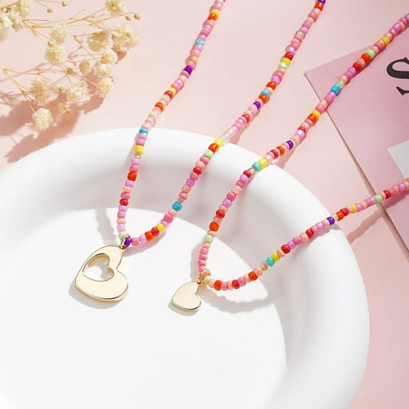 Mother’S Day Gifts For Mother And Daughter/Mommy And Me/Mama Mini Beaded Necklaces For 2 Set,Matching Heart Pendant Jewelry Cute[o7257]