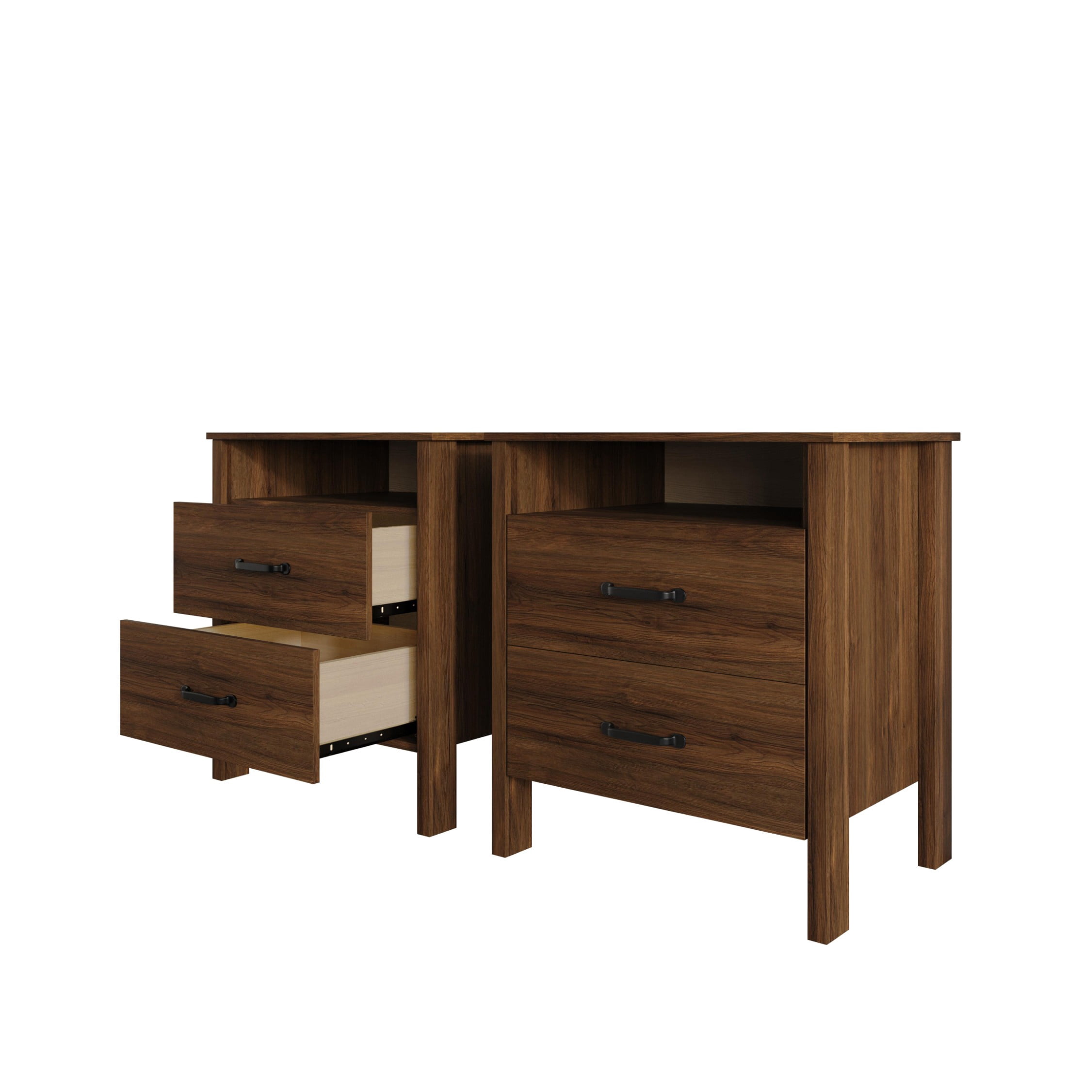 Home Design Alamosa Nightstand with Two Drawers and Open Shelf, Space-Saving Design, Brown (Set of 2)