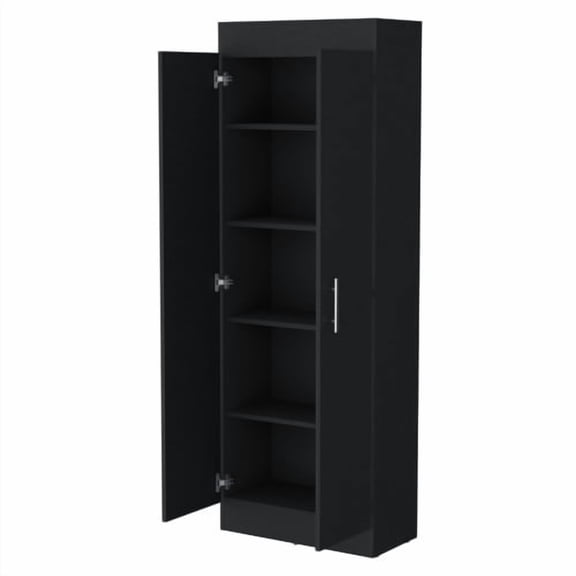 Cterwk 2 Doors Wood Pantry Storage Cabinet with 5 Shelf, Black