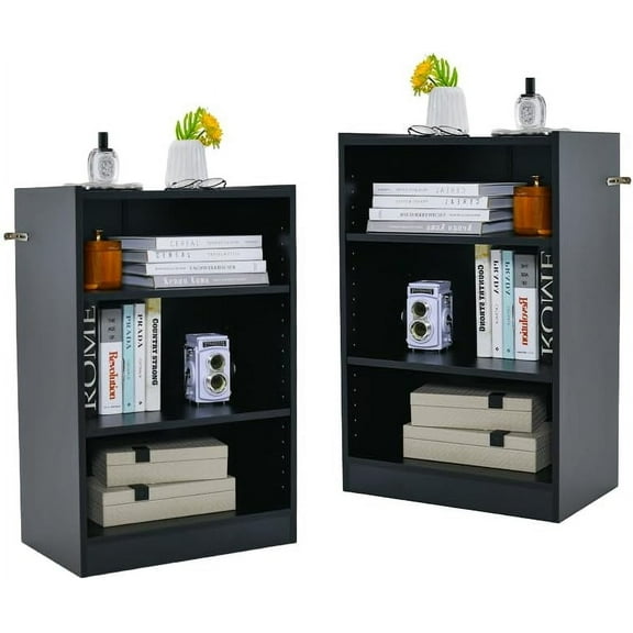 LDAILY 3 Cube Small Bookshelf, 3-Tier Modern Bookcase, Open Display Shelf with 18-Position Adjustable Shelves, Anti-toppling Device, Wood Cube Storage Organizer for Living Room, 's Room (2, Black)