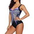 thumbnail image 3 of Uhndy Women's One-Piece Swimsuits Color Block Print V Neck Tummy Control Swimwear Purple XL, 3 of 5