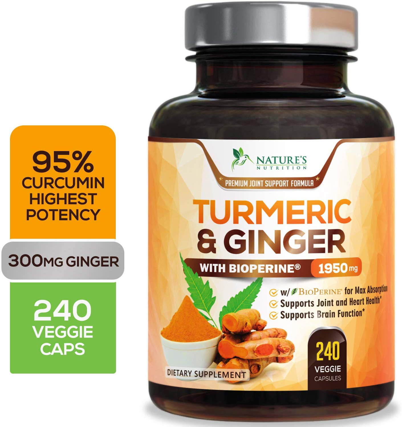 Turmeric Curcumin with Ginger 95% Curcuminoids 1950mg with ...