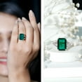 thumbnail image 3 of Rosec Jewels Lab Grown Emerald Cut Emerald Ring - Cocktail Ring for Women - 10X14 mm - AAAA Grade Certified - with Jewelry Box, 10K White Gold, US 9.00, 3 of 8