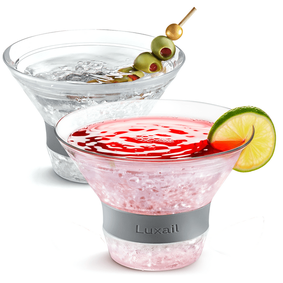 Martini Glasses Plastic, Double Wall Insulated Gel Chiller, 9 oz Capacity Freeze Glasses