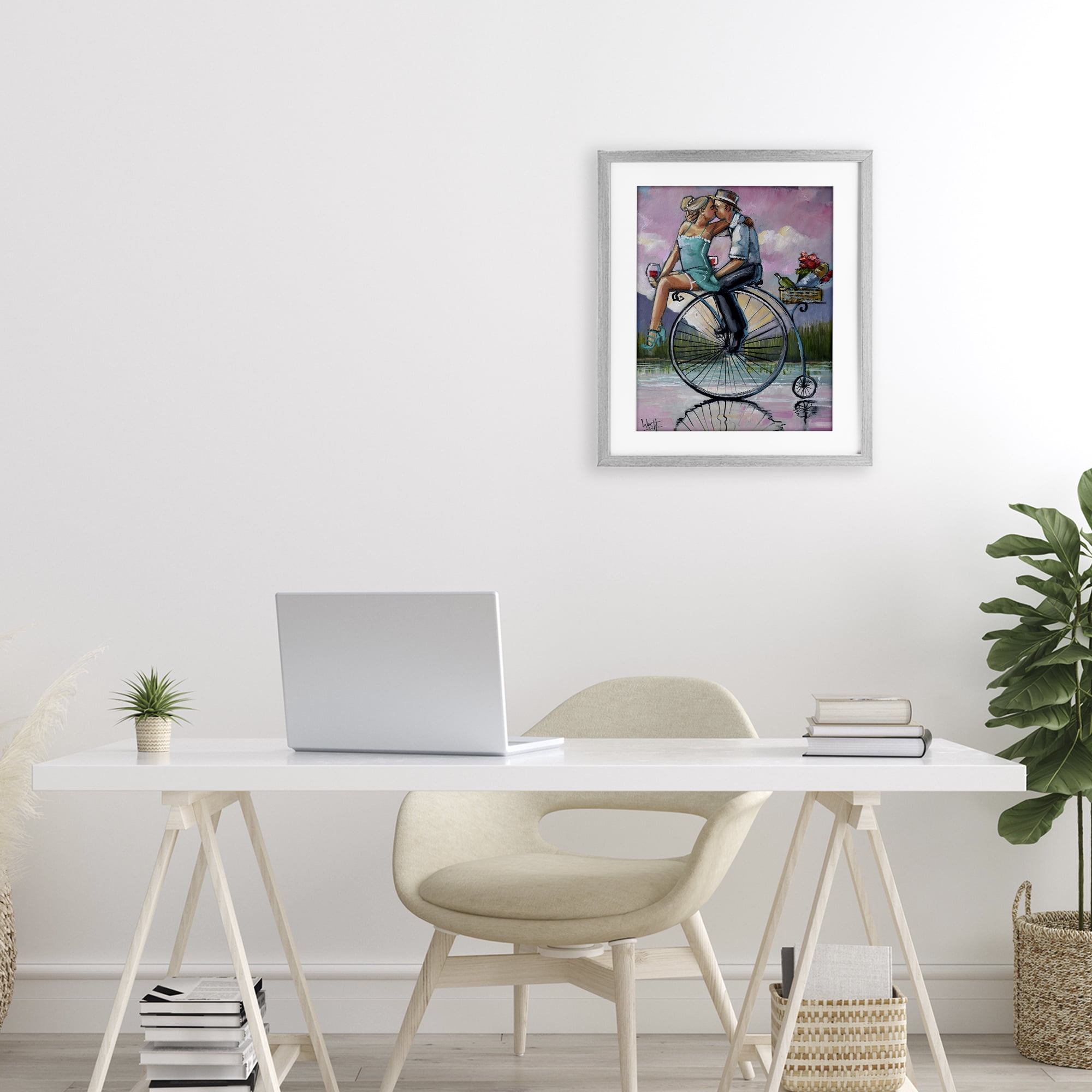 Stupell Industries Romantic Picnic on Bicycle Gray Framed Print Under Glass, design by Ronald West
