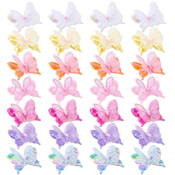 28Pcs 7 Colors Double Layer Butterfly Patches Embroidery Sequin 3D Butterflies DIY Ornament Decorative Applique Sew On Appliques