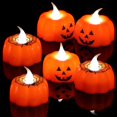 thumbnail image 1 of Halloween Pumpkin Spider Tealight Candles, 6 Battery Operated Flameless Candles 3D Flickering Warm White LED Candles for Indoor Outdoor Party Decorati, 1 of 5