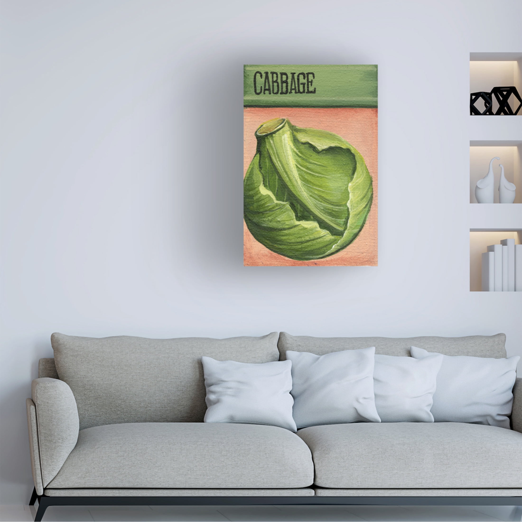 Canvas Wall Art - Debbi Wetzel 'Seed Packets 29 - Cabbage' Wall Art for Living Room, Bedroom, or Office Décor by Trademark Fine Art - 16 x 24 Inches