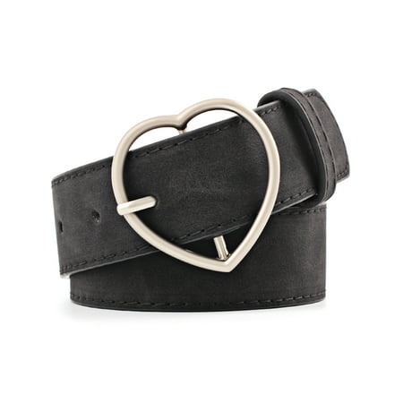 Ladies Womens Heart Buckle Belt Dress Jeans Faux Leather Waistband